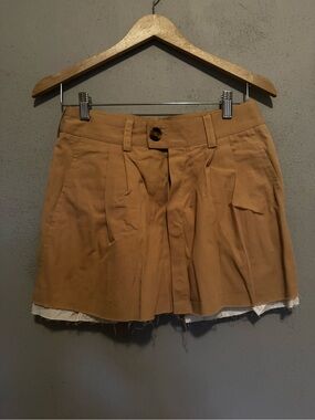 Pleated Tan Mini Skirt with Button Front